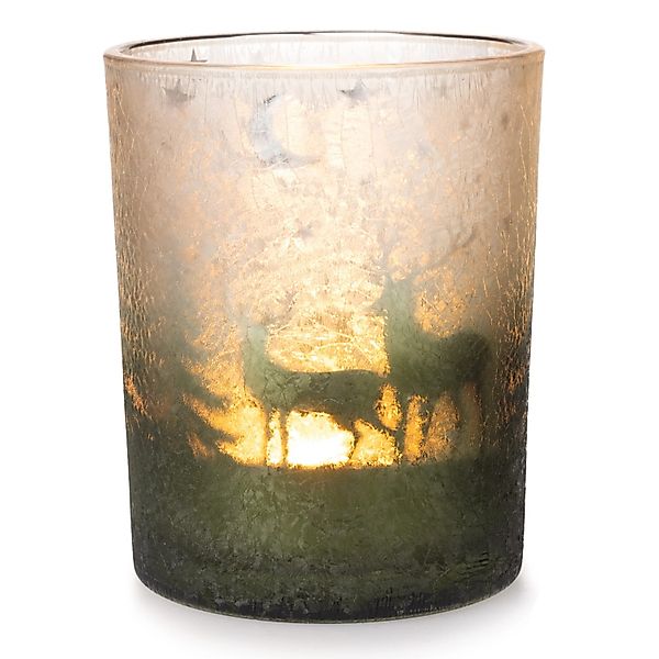 Weihnachts-Deko Teelichthalter Windlichtglas Ø 10 cm x 12,5 cm Grün-Silber günstig online kaufen