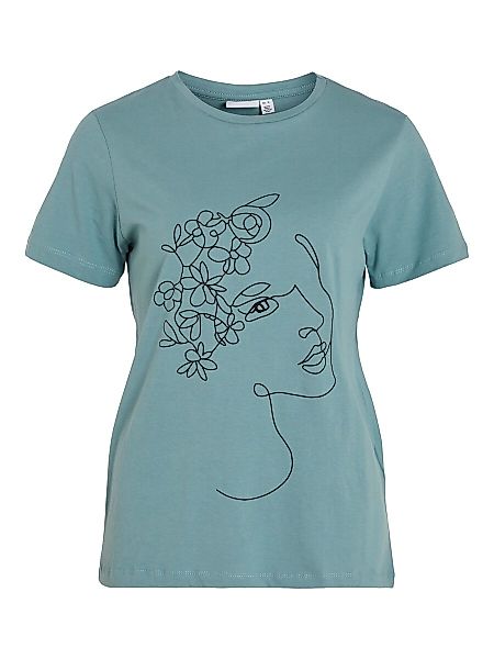 VILA Bedrucktes Baumwoll T-shirt Damen Blau günstig online kaufen
