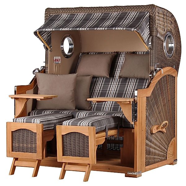 bene,iving Strandkorb Komplettset Ammersee Grande XL Teak Bullauge PE Grau günstig online kaufen