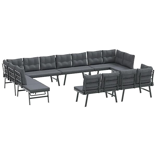 furnicato 8-tlg. Garten-Sitzgruppe mit Kissen Schwarz Stahl günstig online kaufen