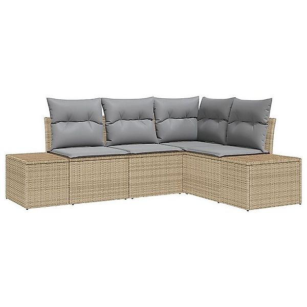 vidaXL Loungesofa 4-tlg. Garten-Sofagarnitur mit Kissen Beige Poly Rattan, günstig online kaufen