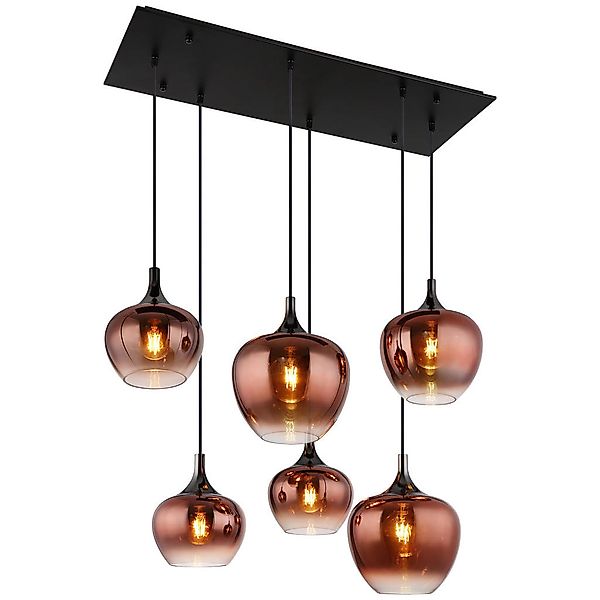 GLOBO Pendelleuchte schwarz Kupfer Glas Metall B/H/T: ca. 42x120x86 cm E27 günstig online kaufen