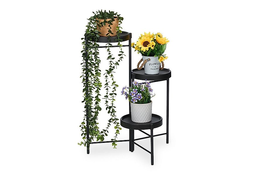 relaxdays Pflanzentreppe Blumenregal mit 3 Ablagen (1 St), schwarz günstig online kaufen