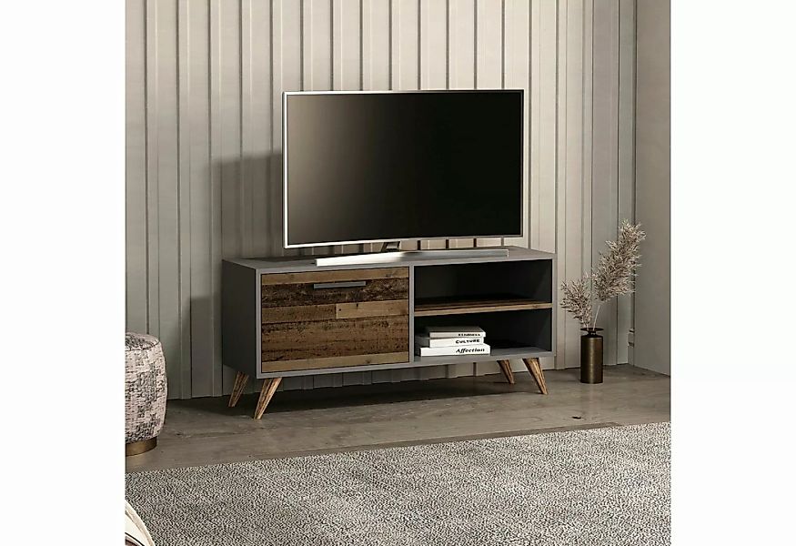 en.casa TV-Schrank Helle TV Bank 50 x 120 x 35cm zwei Ablagen Altholz / Ant günstig online kaufen