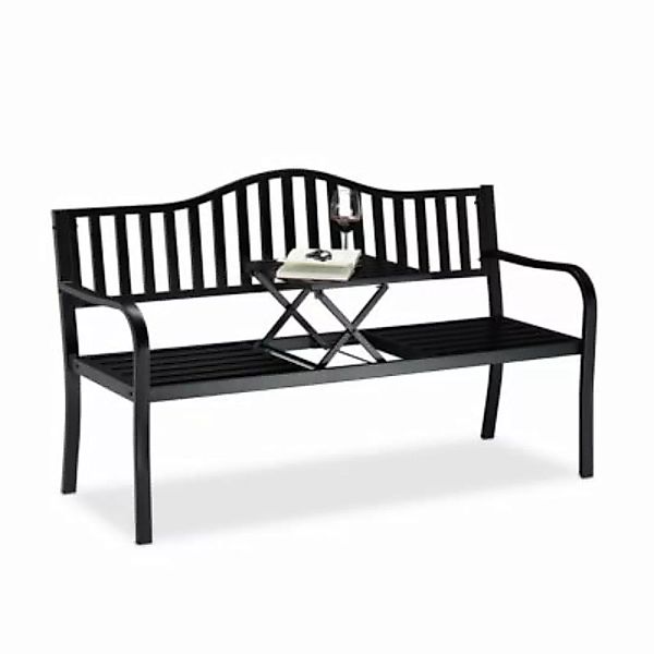 relaxdays Gartenbank mit ausklappbarem Tisch schwarz günstig online kaufen