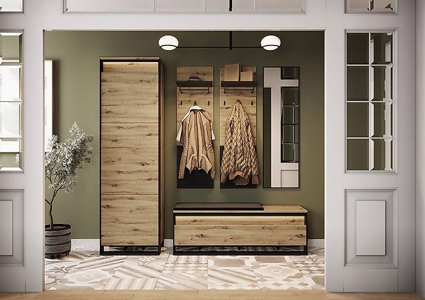 Compleo Garderoben-Set (Schrank, Spiegel, 2xKleiderhakenbrett, Schuhschrank günstig online kaufen