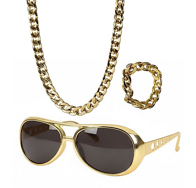 Orlob Kostüm Goldkette & Brille Disco Set 70er 80er Jahre Kostüm günstig online kaufen
