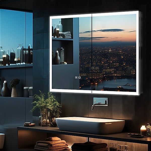Gunuss Badezimmerspiegelschrank mit Beleuchtung 80 x 60 cm, Spiegelschrank günstig online kaufen