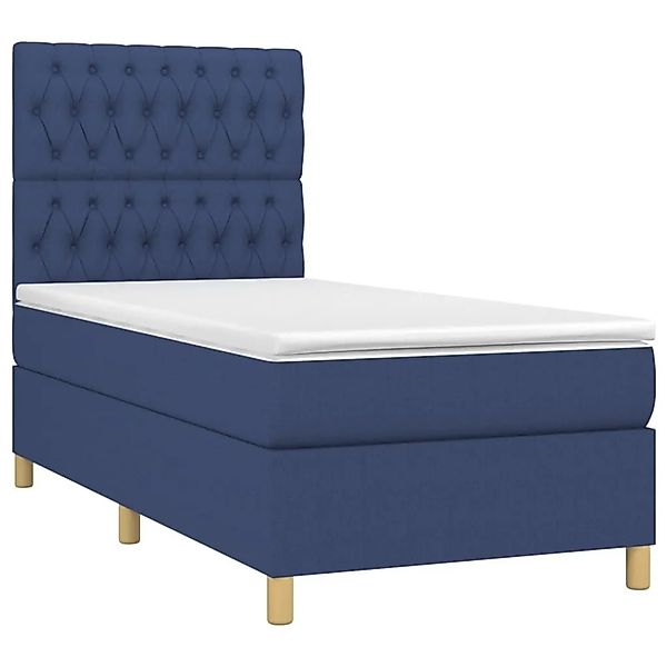 vidaXL Boxspringbett mit Matratze & LED Blau 100x200 cm Stoff 3135659 günstig online kaufen