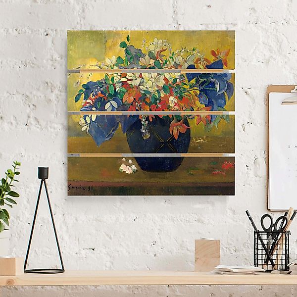 Holzbild Plankenoptik - Quadrat Paul Gauguin - Vase mit Blumen günstig online kaufen