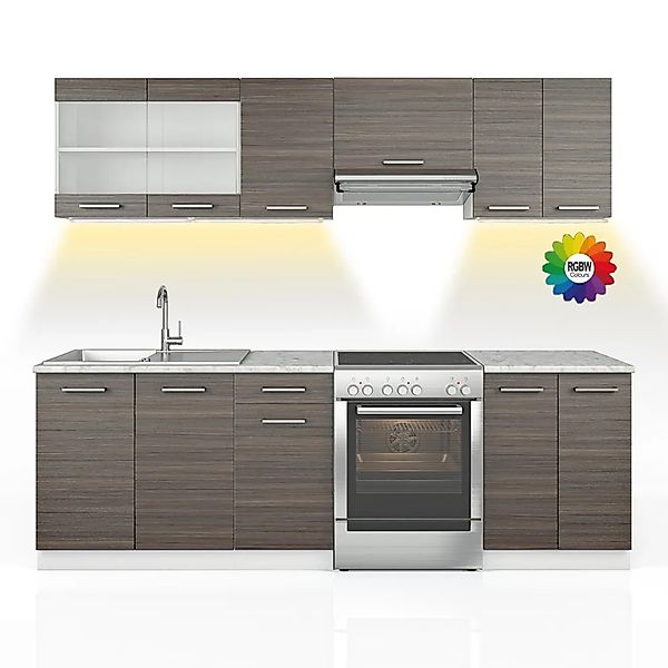 Vicco Raul Küchenzeile Edelgrau 240 cm AP Marmor mit LED-LeistenRaul ohne E günstig online kaufen