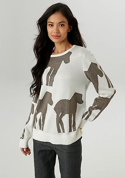 Aniston SELECTED Strickpullover, mit trendiger und großflächiger Jacquardmu günstig online kaufen