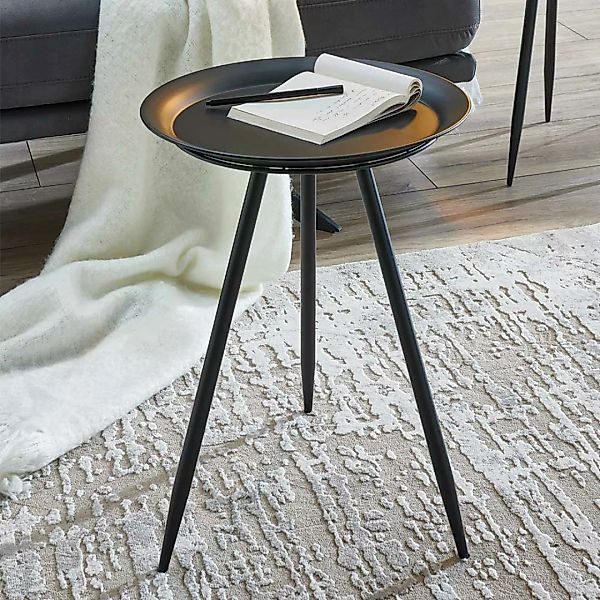 Beistelltisch Sofa in Schwarz runder Tischplatte günstig online kaufen