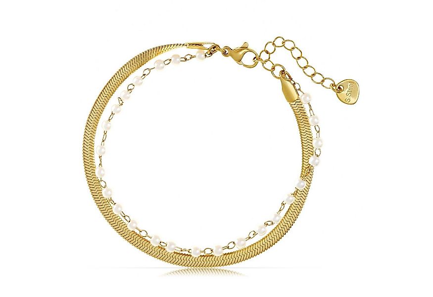 Made by Nami Edelstahlarmband Damen Armband zweireihig gold mit Süßwasserpe günstig online kaufen