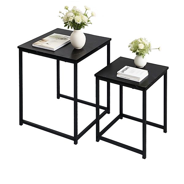 KAHOO Couchtisch Quadratischer Beistelltisch 2er-Set Schwarz günstig online kaufen