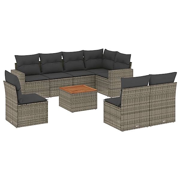 vidaXL 9-Tlg Garten-Sofagarnitur mit Kissen Grau Poly Rattan 3256494 günstig online kaufen