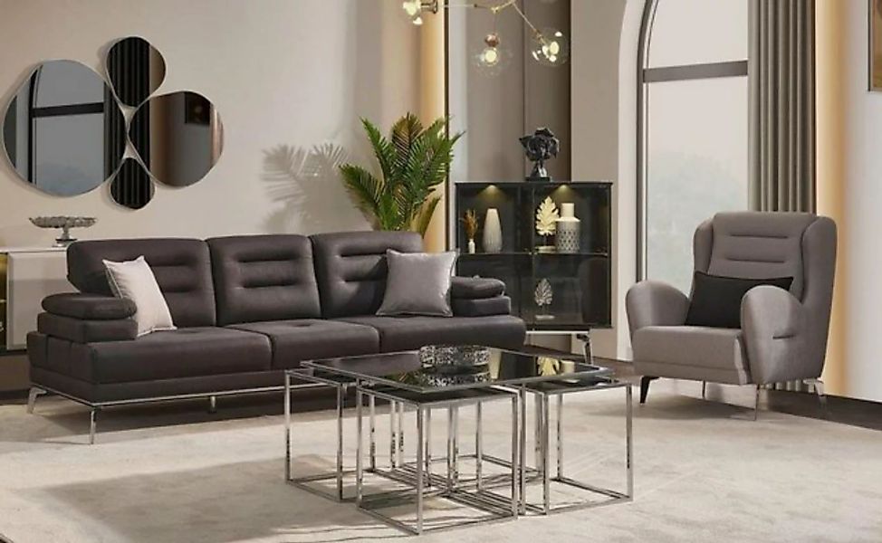 JVmoebel Sofa, Sofagarnitur 31 Sitzer Garnituren Sofa Sessel Stoff Schwarz günstig online kaufen