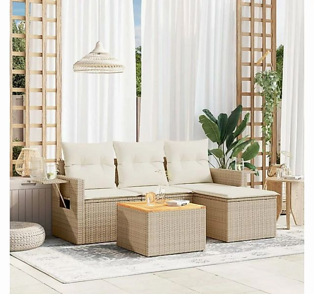 vidaXL Loungesofa 5-tlg. Garten-Sofagarnitur mit Kissen Beige Poly Rattan, günstig online kaufen