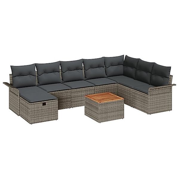 vidaXL Loungesofa 9-teiliges Garten-Sofa-Set mit Kissen Grau Poly-Rattan, 9 günstig online kaufen