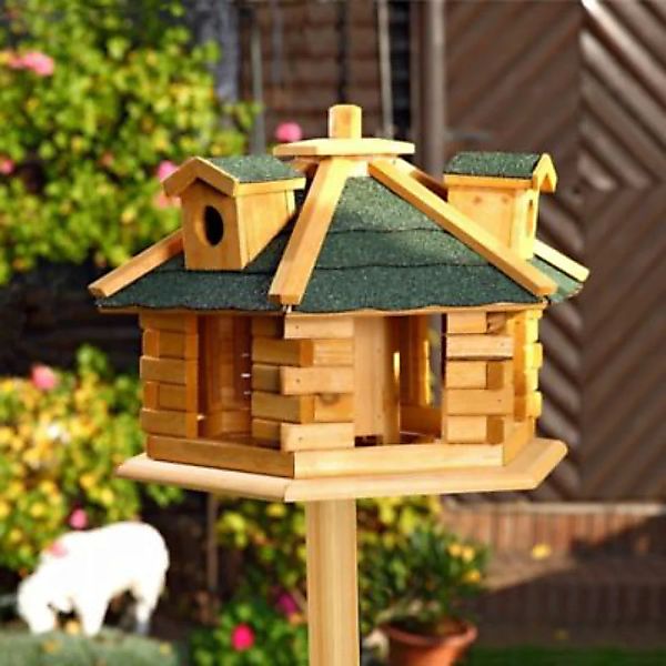 Mucola Vogelhaus Futterhaus Vogelhäuschen Vill aus Holz in Braun Grün 6-Eck günstig online kaufen
