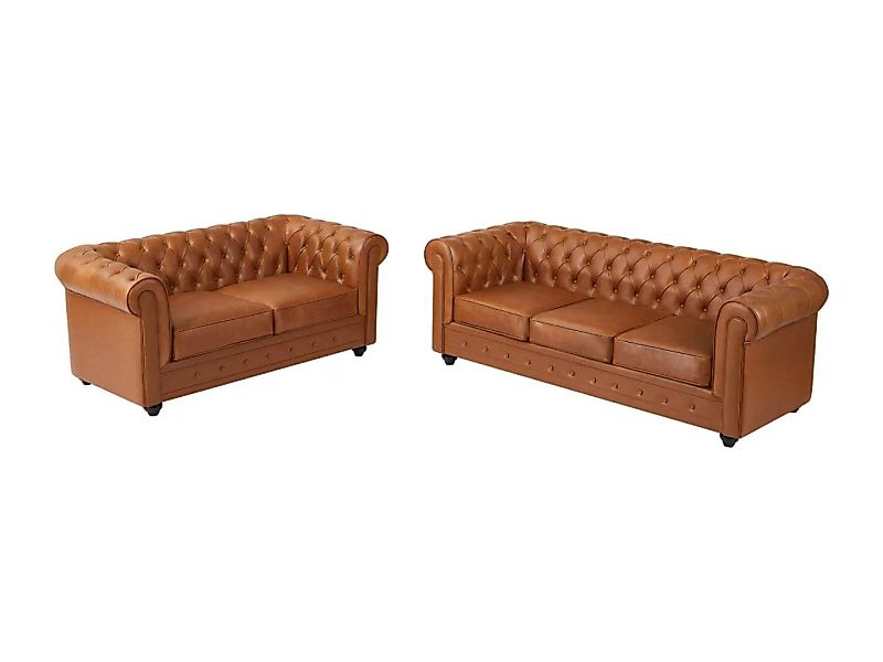 Sofa 3-Sitzer & 2-Sitzer - Rindsleder - Camelfarben - CHESTERFIELD günstig online kaufen