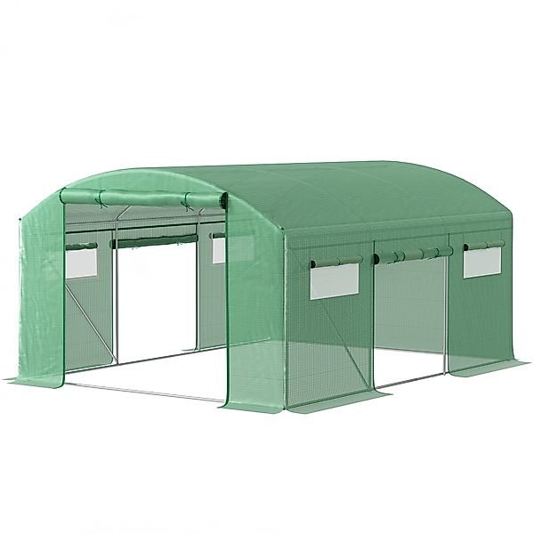 Outsunny Gewächshaus Tunnel 4x3x2 m Garten-Gewächshaus mit 3 Rolltüren 6 Ne günstig online kaufen