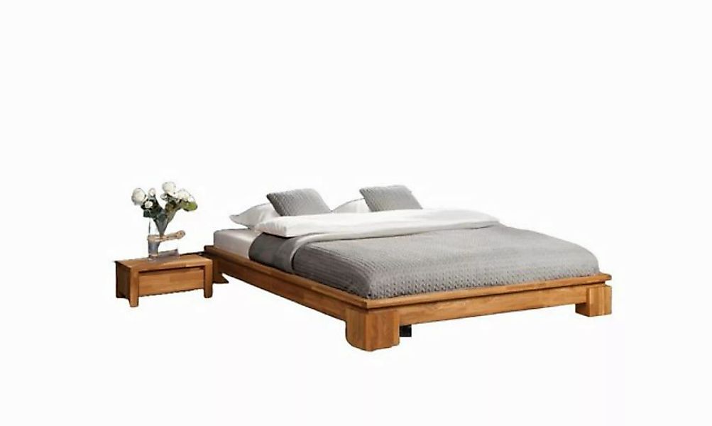 Natur24 Einzelbett Bett Tinci 3 niedrige Höhe 140x190 Wildeiche massiv ohne günstig online kaufen