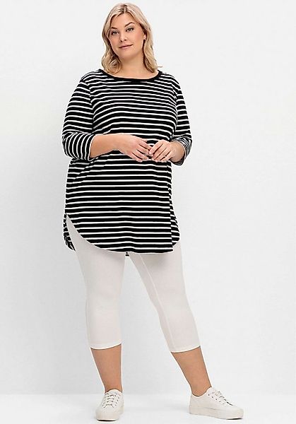 Sheego T-Shirt Longshirt 3/4-Arm mit Streifen und Nacken-Reißverschluss günstig online kaufen