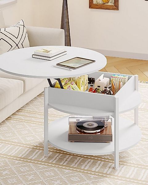 MSMASK Couchtisch Rund, höhenverstellbarer Kaffeetisch mit Verstecktem Stau günstig online kaufen