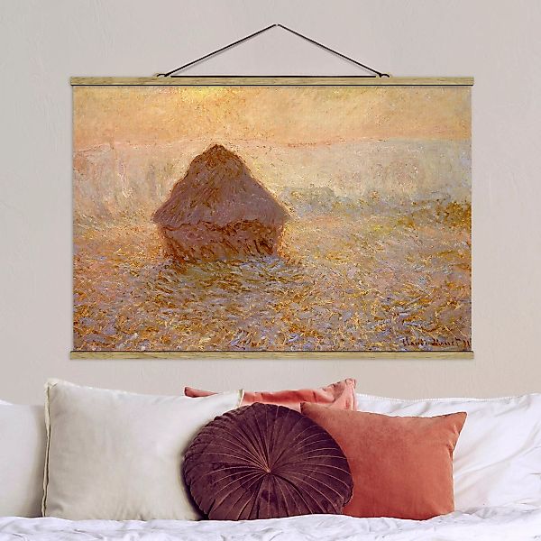 Stoffbild Kunstdruck mit Posterleisten - Querformat Claude Monet - Heuhaufe günstig online kaufen