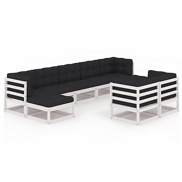 9-tlg. Garten-lounge-set Mit Kissen Weiß Kiefer Massivholz günstig online kaufen