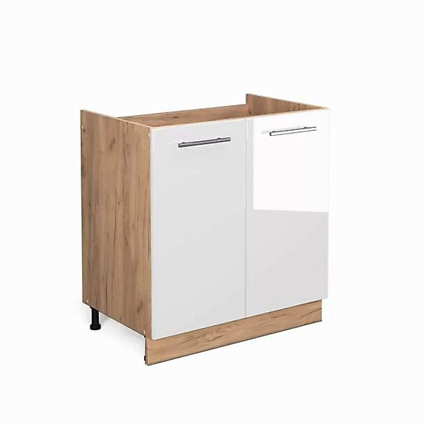 Vicco Spülenunterschrank Fame-Line, Weiß Hochglanz/Goldkraft Eiche, 80 cm o günstig online kaufen