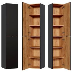 Lomadox Hochschrank TOSKANA-BLACK-56 Badezimmer in seidenmatt günstig online kaufen