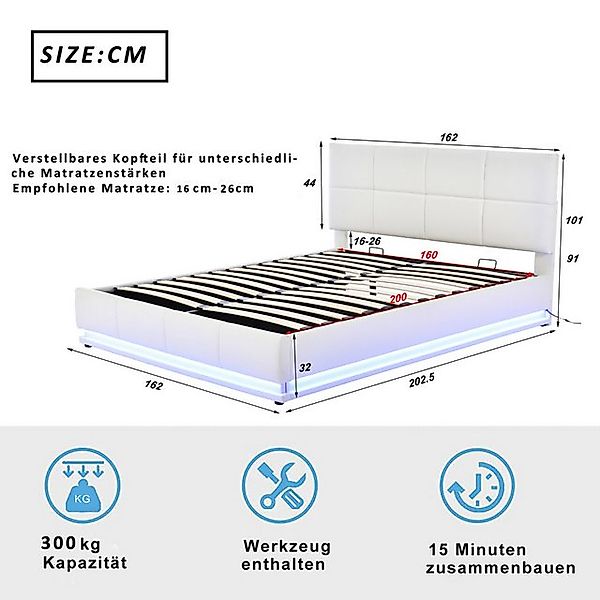 STILVORA Polsterbett 160x200 Jugendbett mit Matratze,Bett mit LED Beleuchtu günstig online kaufen