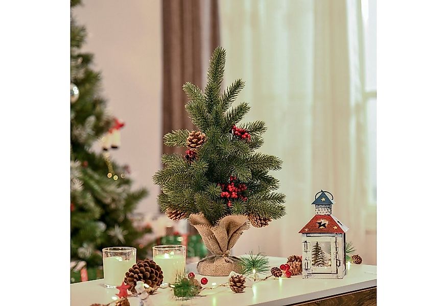HOMCOM Künstlicher Weihnachtsbaum Mini Weihnachtsbaum mit Tannenzapfen, rot günstig online kaufen