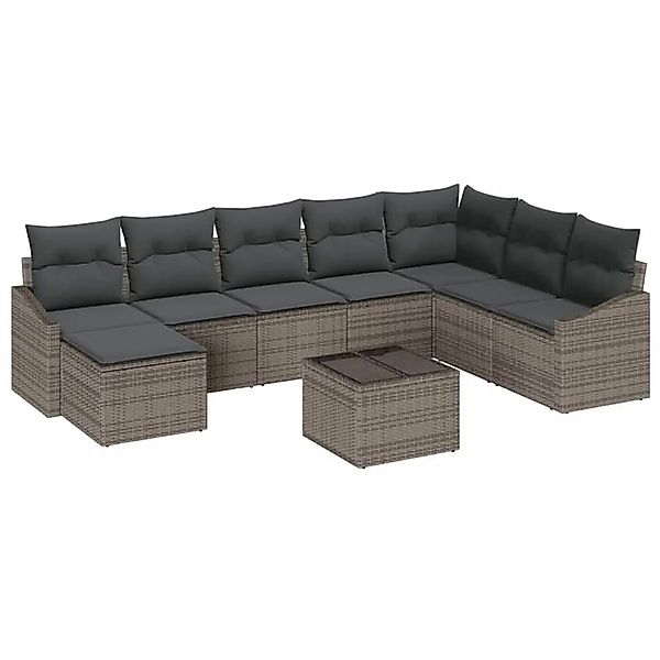 vidaXL Gartensofa-Set mit Kissen 8 Stk Hellgrau Poly-Rattan 3355518 günstig online kaufen