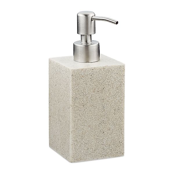 relaxdays Seifenspender Edelstahlpumpe eckig, Sand günstig online kaufen