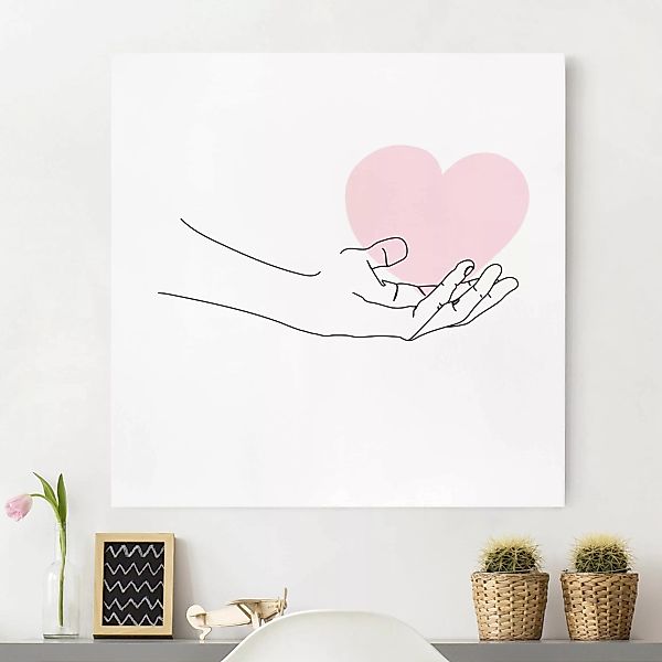 Leinwandbild Portrait - Quadrat Hand mit Herz Line Art günstig online kaufen