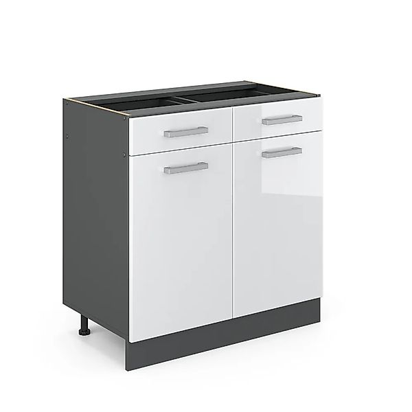Vicco Küchenunterschrank R-Line Weiß Hochglanz 80 cm ohne Arbeitsplatte günstig online kaufen