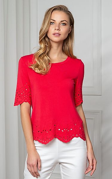 Passioni T-Shirt Kurzarm mit Broderie-Anglaise-Details günstig online kaufen