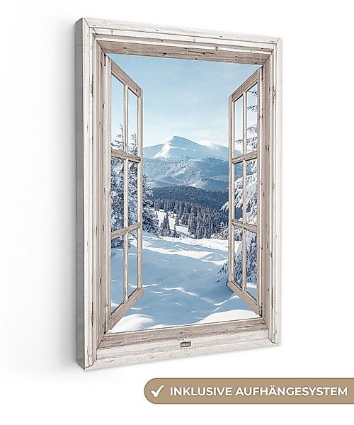OneMillionCanvasses® Leinwandbild Fenster - Winter - Landschaft - Natur - B günstig online kaufen