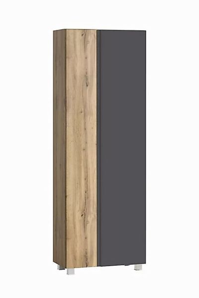 freiraum Seitenschrank Paris in grau / Wotaneiche, MDF - 65x180x35cm (BxHxT günstig online kaufen