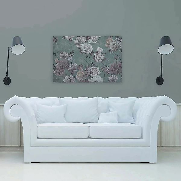 Bricoflor Bild Rosen Im Vintage Stil Wandbild Grün Grau Mit Blumen Leinwand günstig online kaufen