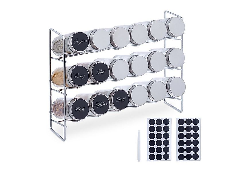 relaxdays Gewürzständer Gewürzregal mit 18 Gewürzgläsern günstig online kaufen