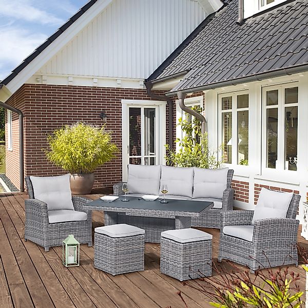 Lounge-Set mit Esstisch Vermont 6-teilig aus Polyrattan Wave Cliff günstig online kaufen