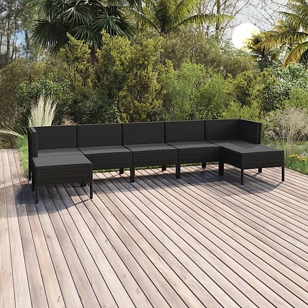 7-tlg. Garten-lounge-set Mit Auflagen Poly Rattan Schwarz günstig online kaufen