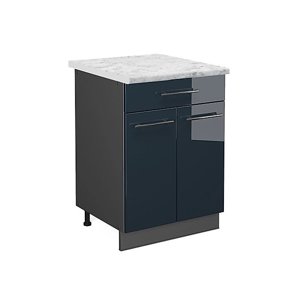 Vicco Küchenunterschrank Fame-Line Dunkelblau Hochglanz/Anthrazit 60 cm mit günstig online kaufen