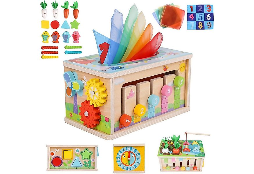 Bextcok Motorikwürfel 6‑in‑1 Montessori Motorikwürfel aus Holz, Babyspielze günstig online kaufen