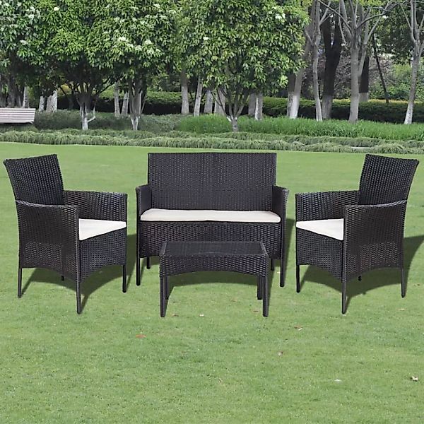 4-tlg. Garten-lounge-set Mit Auflagen Poly Rattan Schwarz günstig online kaufen