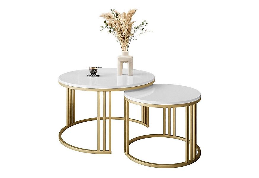 Lookway Couchtisch LORI 2in1 GOLD Runder Couchtisch mit Hochglanz Platte (2 günstig online kaufen